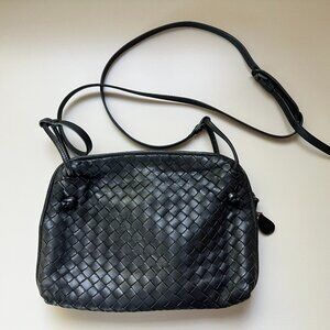 Bottega Veneta Nodini Intrecciato Black Leather Crossbody Authentic